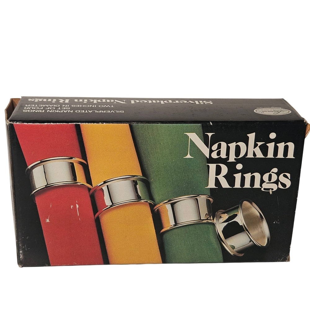 Leonard NWT Napkin Rings Set of 4 Silver Silverplated Vintage 1984 Round No. 308